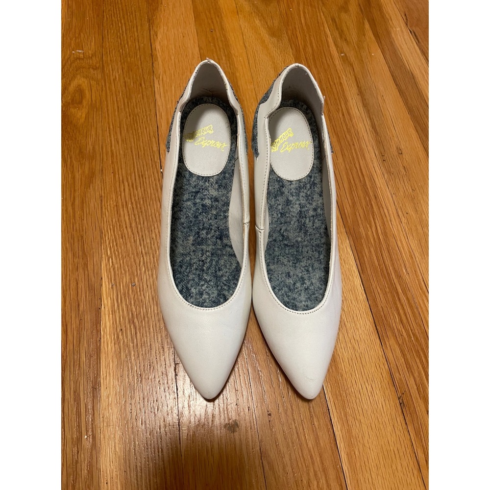 Vintage Shoes Kitten‎ Heels White Leather Denim Accents Rush Hour Express 7B